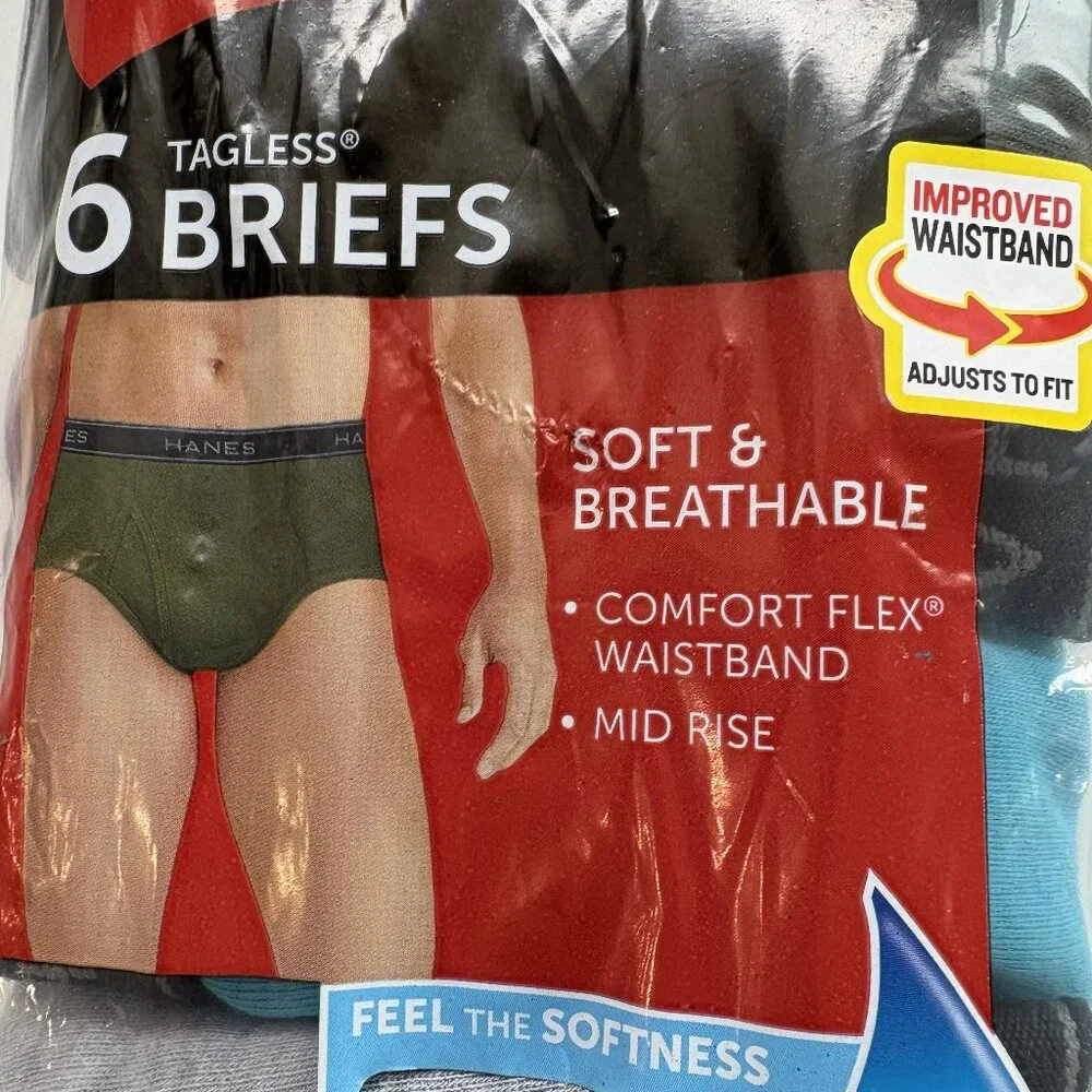 Hanes Comfort Flex Briefs Underwear Mid-Rise 6-Pack Multi-color Men's Size Large